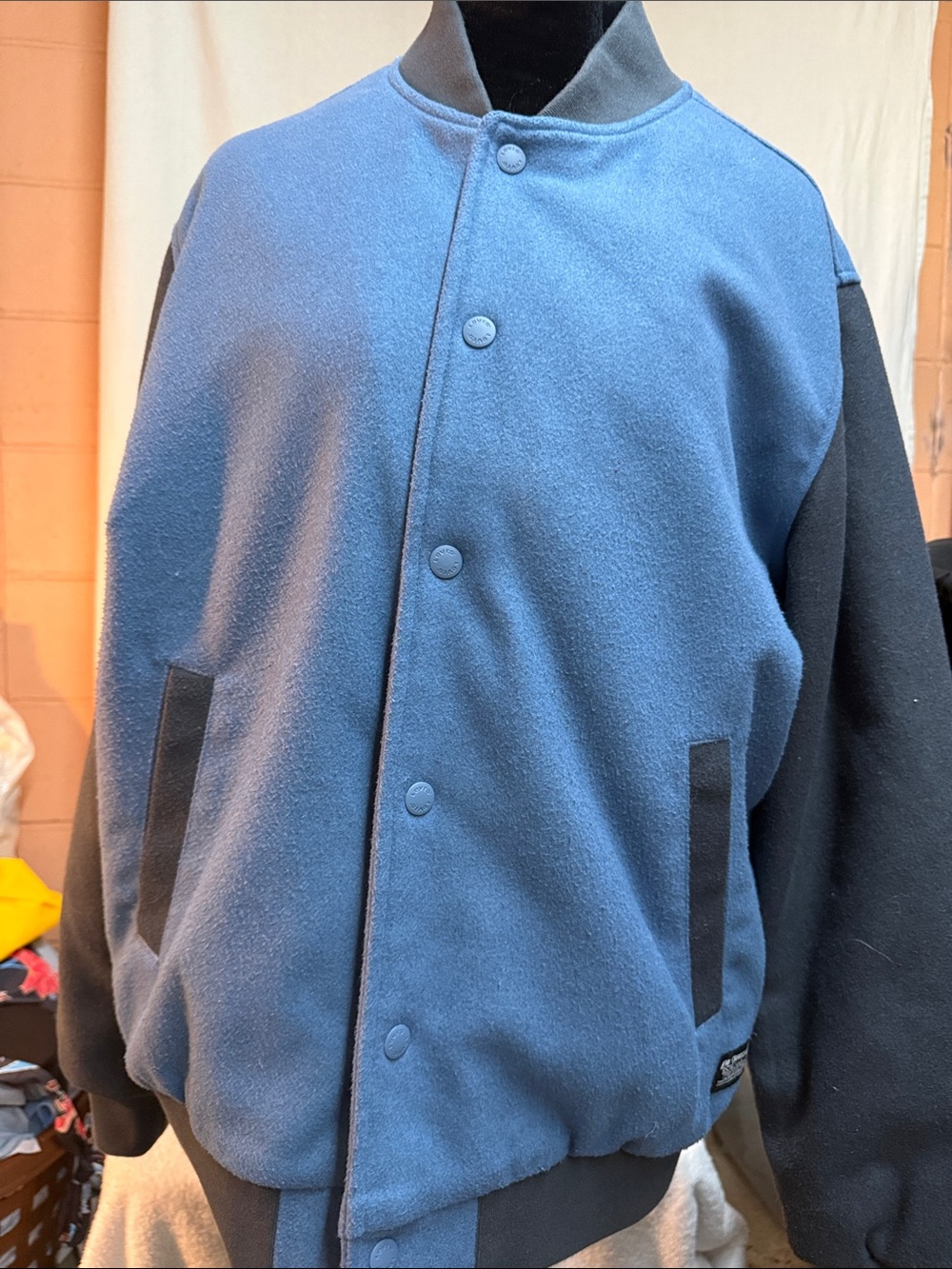 Men's Two-Tone Blue and Black Varsity Bomber Jacket